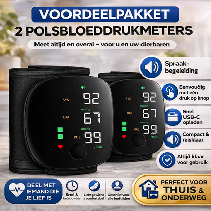 Mellando - Compacte  Polsbloeddrukmeter, Spraakfunctie, USB-C