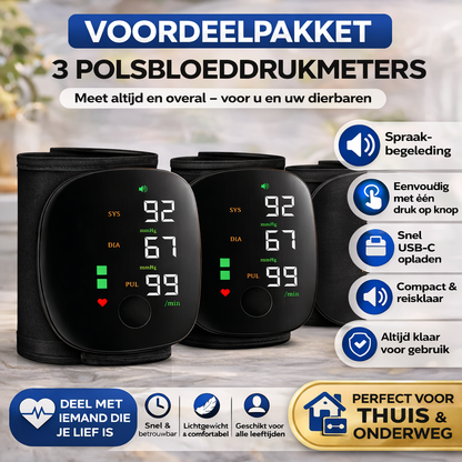 Mellando - Compacte  Polsbloeddrukmeter, Spraakfunctie, USB-C