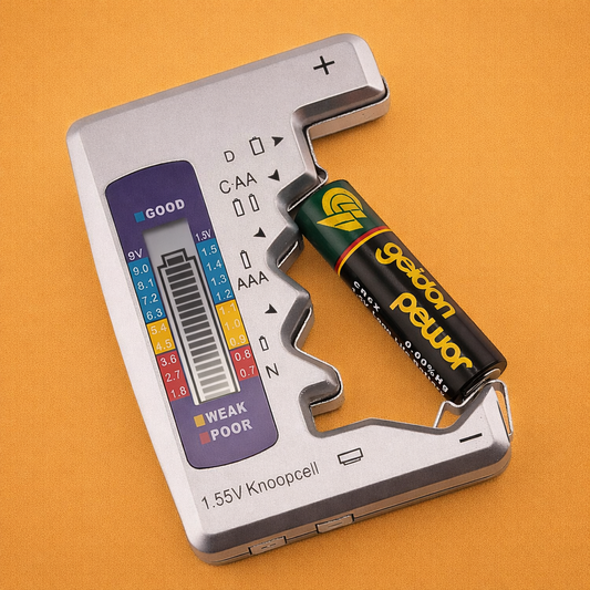 Universele Batterijtester – Controleert AA, AAA, 9V, Knoppen en Meer