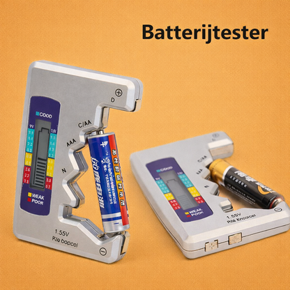 Universele Batterijtester – Controleert AA, AAA, 9V, Knoppen en Meer