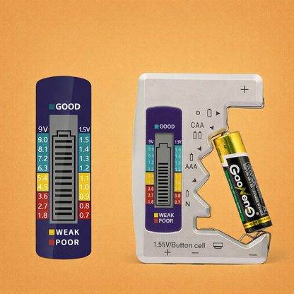 Universele Batterijtester – Controleert AA, AAA, 9V, Knoppen en Meer