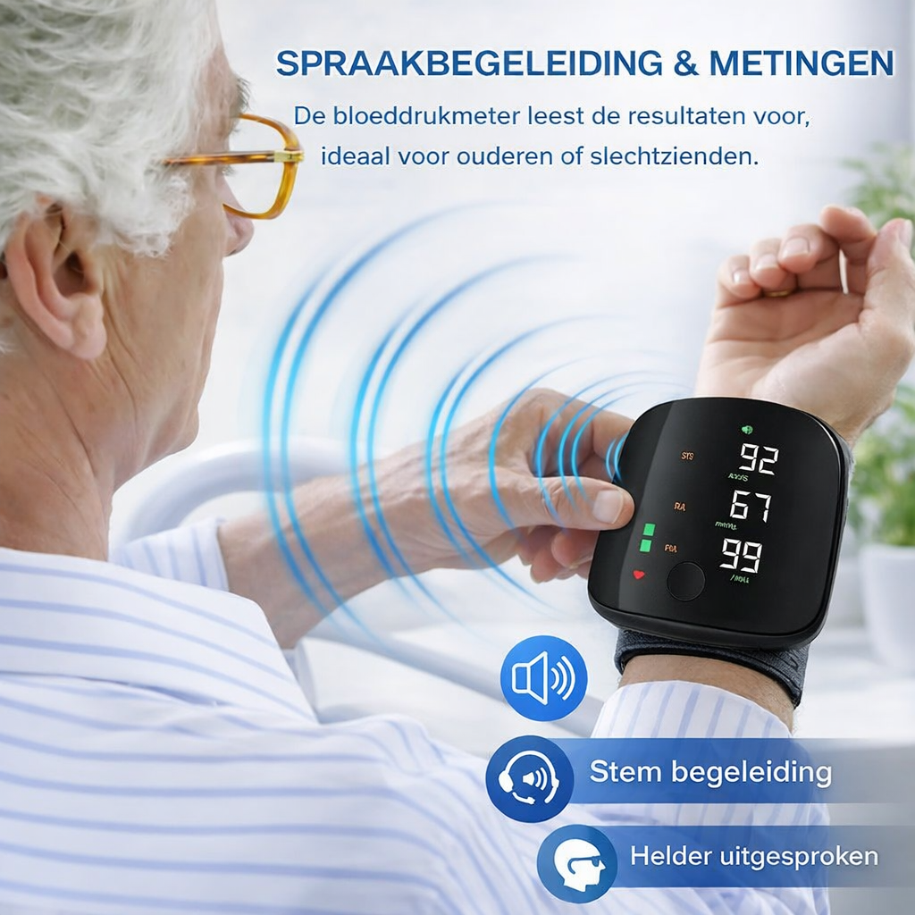 Mellando - Compacte  Polsbloeddrukmeter, Spraakfunctie, USB-C