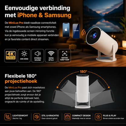 Mellando Pro – Premium Slimme Miniprojector met Bluetooth en WiFi (2026-model)