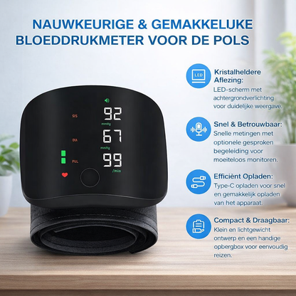 Mellando - Compacte  Polsbloeddrukmeter, Spraakfunctie, USB-C