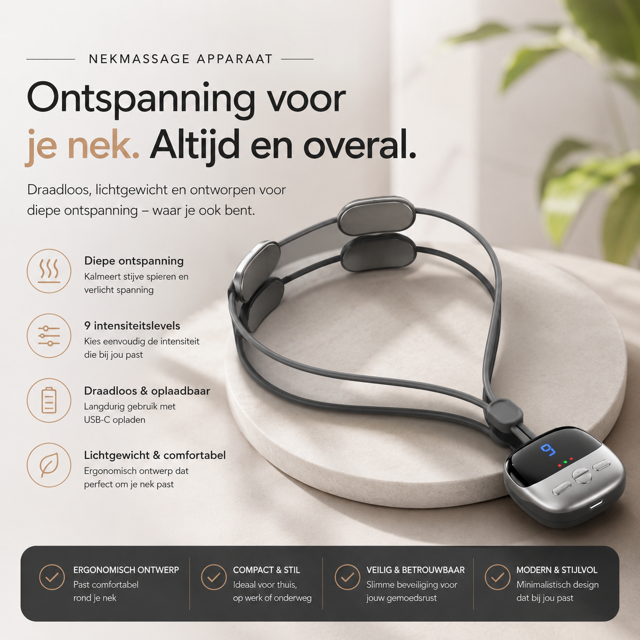 Nekmassage met EMS & Warmtetherapie-oplossing voor nekpijn, stijve spieren