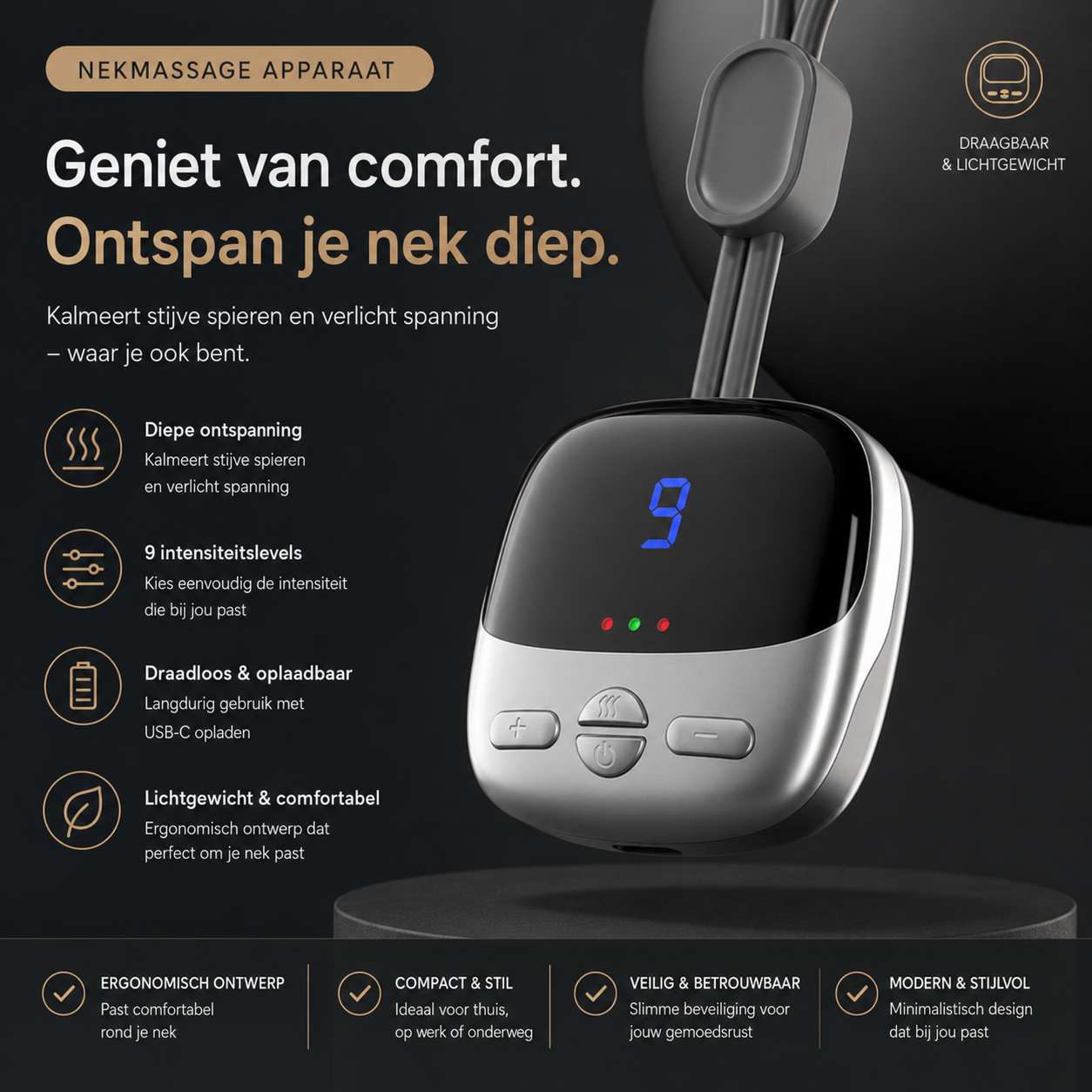 Nekmassage met EMS & Warmtetherapie-oplossing voor nekpijn, stijve spieren
