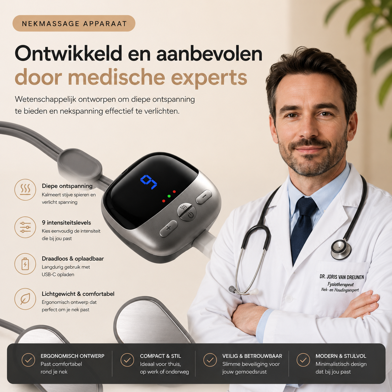 Nekmassage met EMS & Warmtetherapie-oplossing voor nekpijn, stijve spieren
