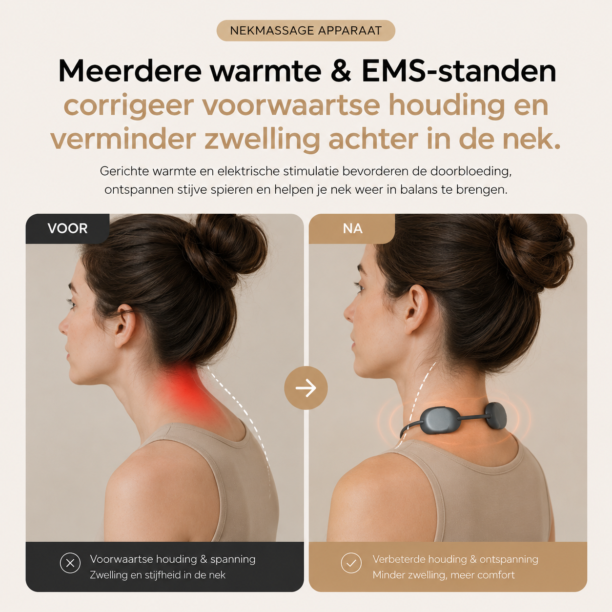Nekmassage met EMS & Warmtetherapie-oplossing voor nekpijn, stijve spieren